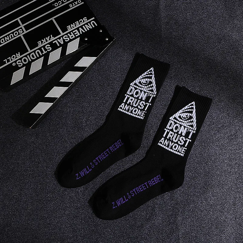 Hot Sale Popular Fashion Women Black White Letters Leaves Hip Hop Simple Long Street Skateboard Spring Autumn Socks For Girls