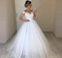 2 pieces removable skirt wedding dresses white lace cap sleeve beaded lace a line detachable trail bridal gowns for women