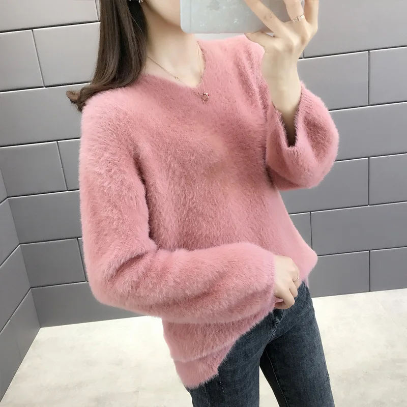 Осенняя и зимняя новая Корейская версия свободного покроя с v-образным вырезом