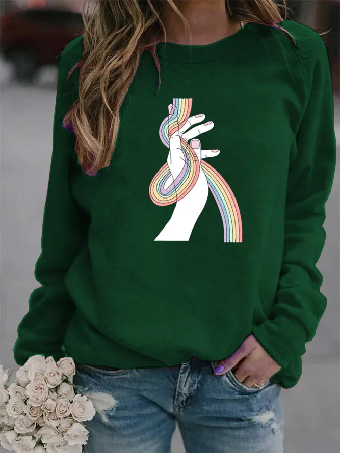 

Women Hoodie Striped Scarf Printed Hoodies Women Fleece Long Sleeve O Neck Loose Sweatshirt Girls Pullovers Winter