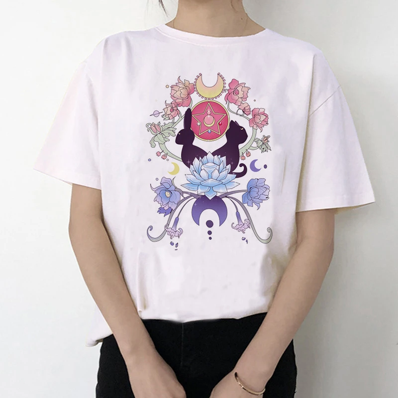 Sailor Moon 90s забавная футболка кофта с капюшоном футболка Эстетическая кошка аниме Женская Милая футболка Kawaii тройники мода Ullzang - Цвет: 3068