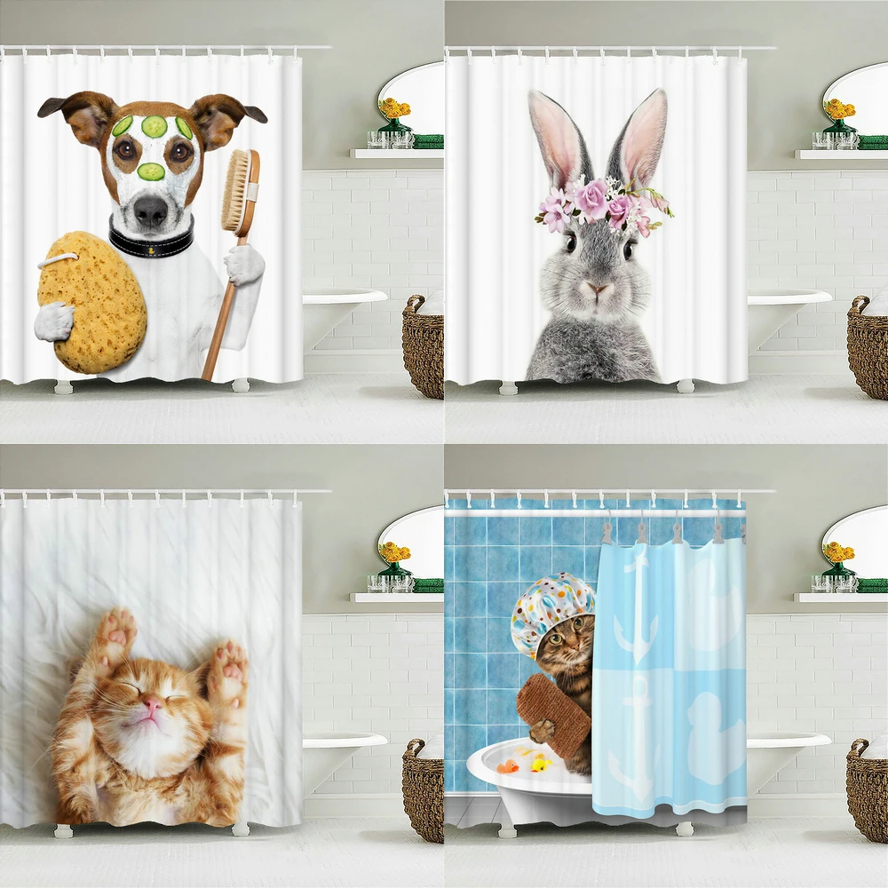 Симпатичный кот собака животные занавески Водонепроницаемый полиэстер ткань