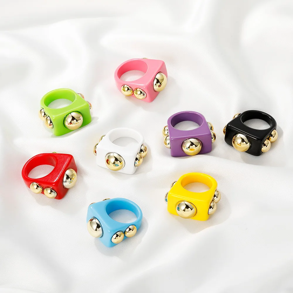 

Korean geometric resin ring fashion new acrylic couple ring lovely color popular jewelry wholesale