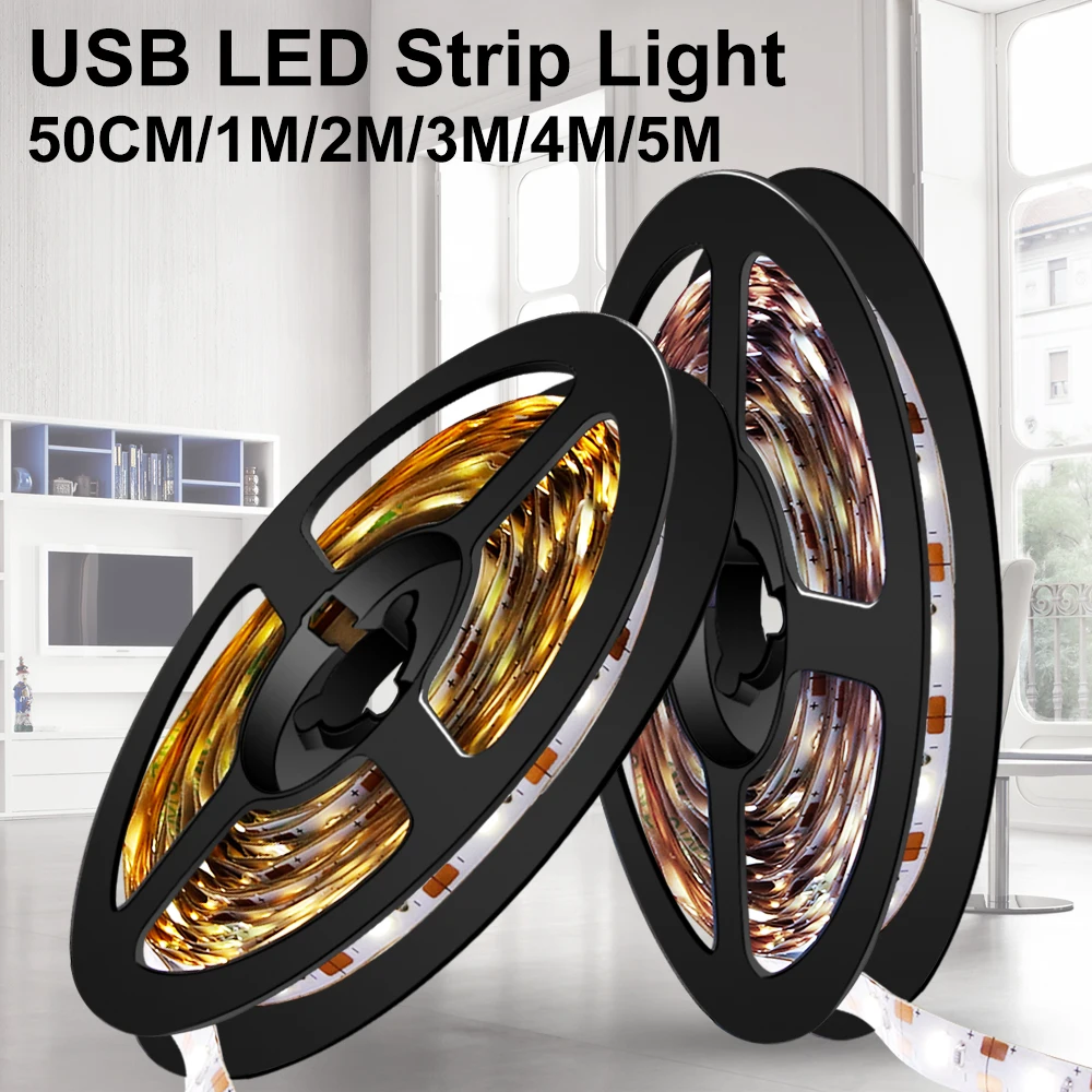 

Indoor LED Light Strip DC5V USB Flexible Lamp Tape 1M 2M 3M 4M 5M SMD 2835 Tira LED BackLight For TV Bedroom Lighting Decoration