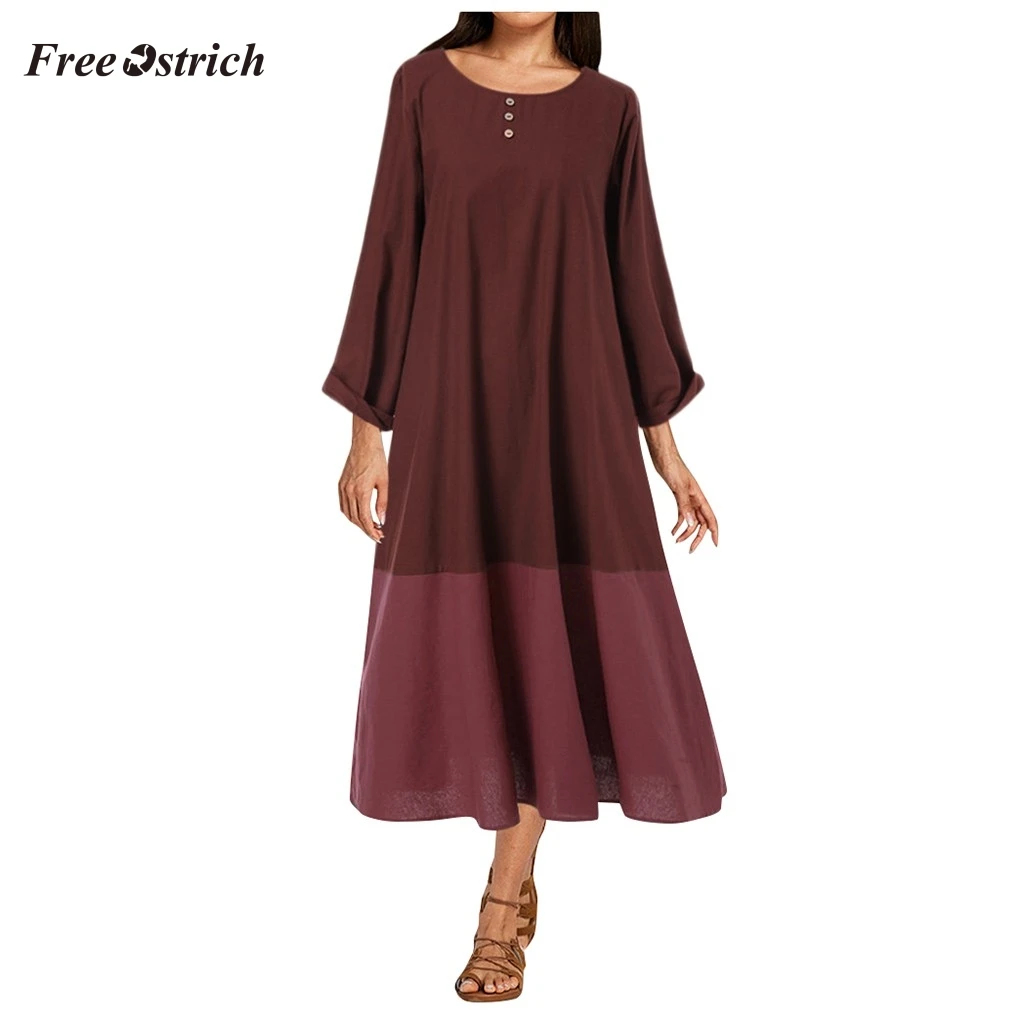 Свободное длинное платье в стиле страуса женское Повседневное макси пэчворк с