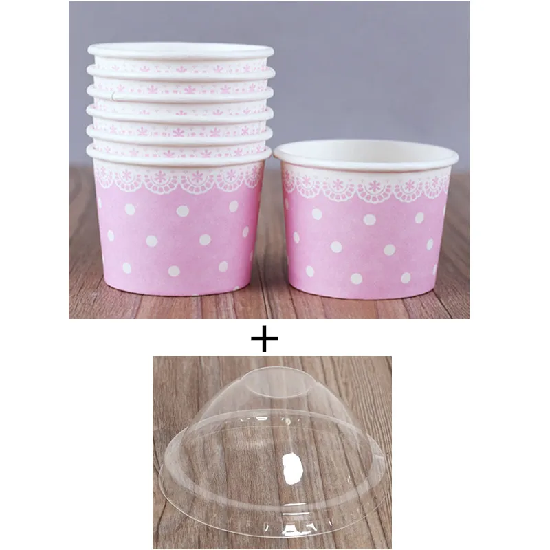 cup and lid 50 шт., 120 мл, маленькие цветные бумажные стаканчики для мороженого, уплотненные, для йогурта, салата, фруктов, миски, вечерние, для украшения десерта, торта, чашка с крышкой - Цвет: cup and lid