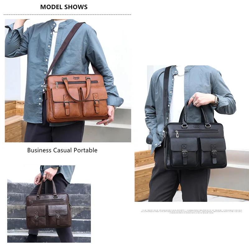 JEEP BULUO Briefcase Bags For Men Business Fashion Office Work Handbags Famous Brand New Design Men's Briefcase 14' Laptop Bag