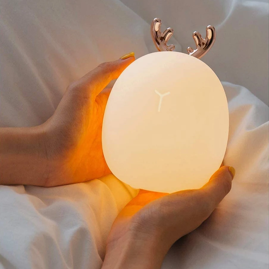Светодиодный ночник с милым кроликом и оленем силиконовый беспроводной