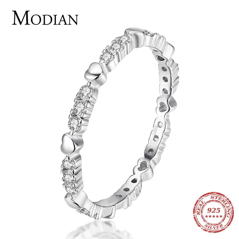 

Modian Minimalism Solid 925 Sterling Silver Hearts Stackable Finger Rings For Women Vintage Party Accessories Fine Jewelry Anel