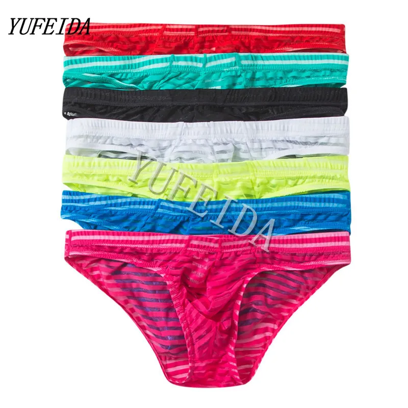 

Нижнее белье мужское 7 шт./лот, удобные трусы, нижнее белье для мужчин, пикантные Трусы из нейлона в полоску, Танга