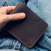 genuine leather wallet men vintage crazy horse coffee short coin purse cowhide pocket handmade engraving logo male money clips