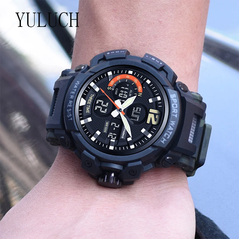 

YULUCH Digital display plus pointer watch quartz watch boys electronic watch multifunctional sports waterproof