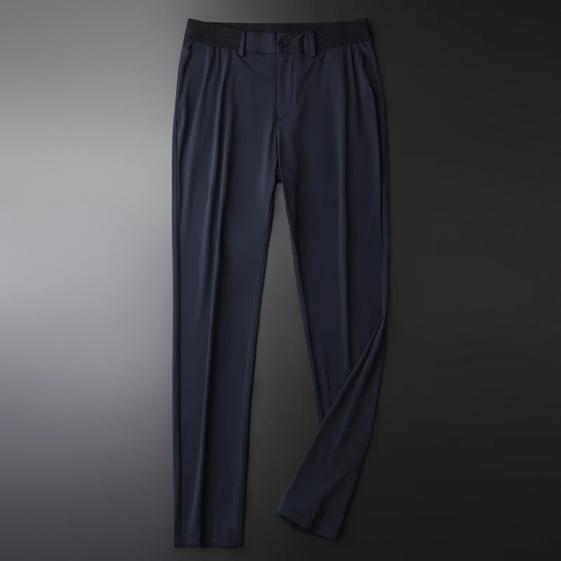 Роскошные темно синие мужские брюки с эластичной резинкой на талии деловые