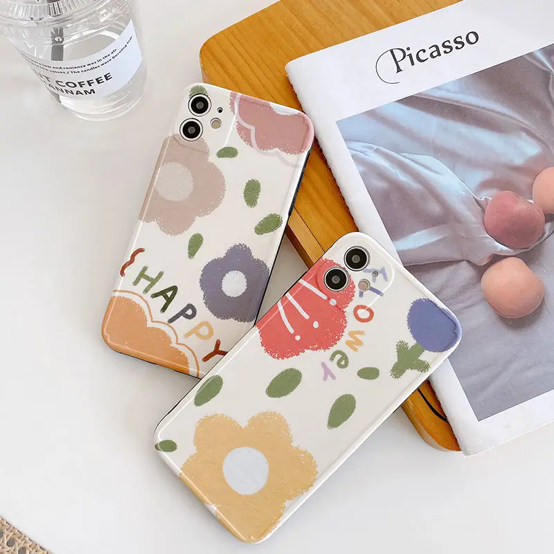

Fashion Flower Cute Happy Silicone Soft Phone Case For iPhone 11 Pro XS Max X XR 7 8 Plus SE 2020 Full Protective Cover Shell