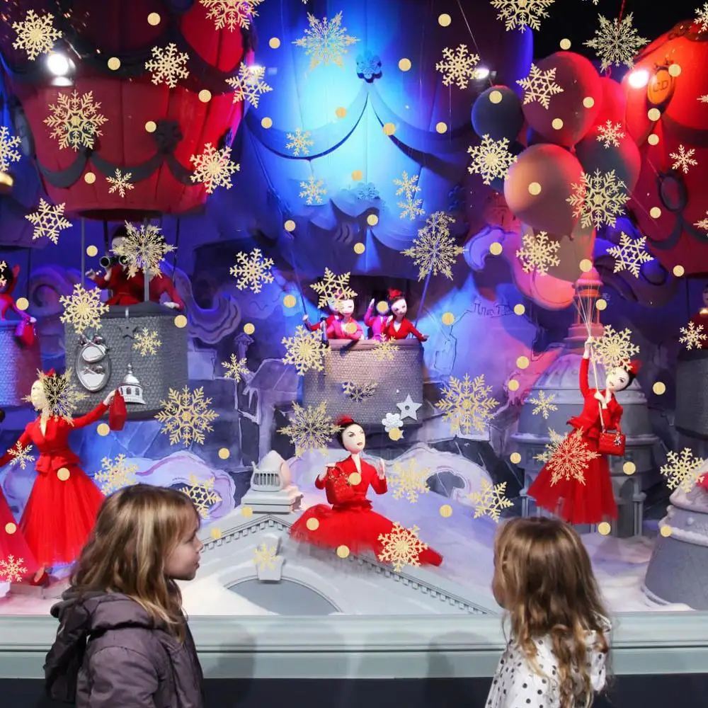 1 шт. Золотая комбинация снежинка ПВХ наклейка на стену для гостиной украшение