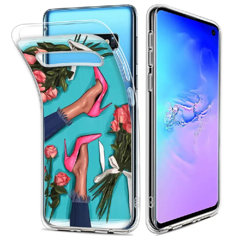 

Fashion Classy Girls Shoes Summer For Samsung Galaxy Note 8 9 10 A7 A8 S8 S9 S10 S20 Plus Soft Slim Protective Clear Case