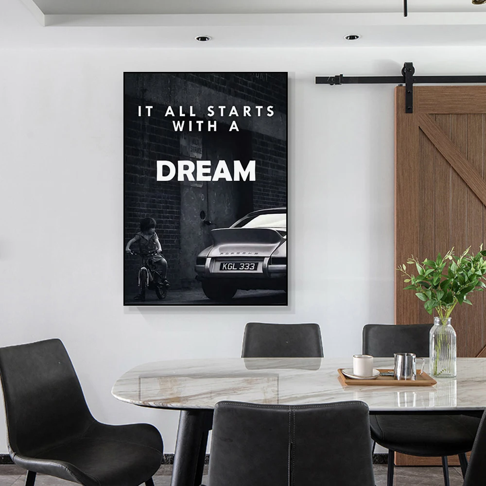 

Modern Black and White Poster It All Started with Dream Painting HD Print Room Wall Living Room Bedroom Art Deco Without Frame