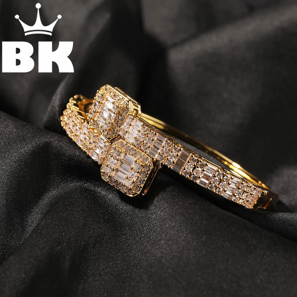 

Браслет BLING KING с кубическим цирконием мужской, изысканный квадратный багет с бриллиантами золотого и серебряного цвета, с лезвием из кубиче...