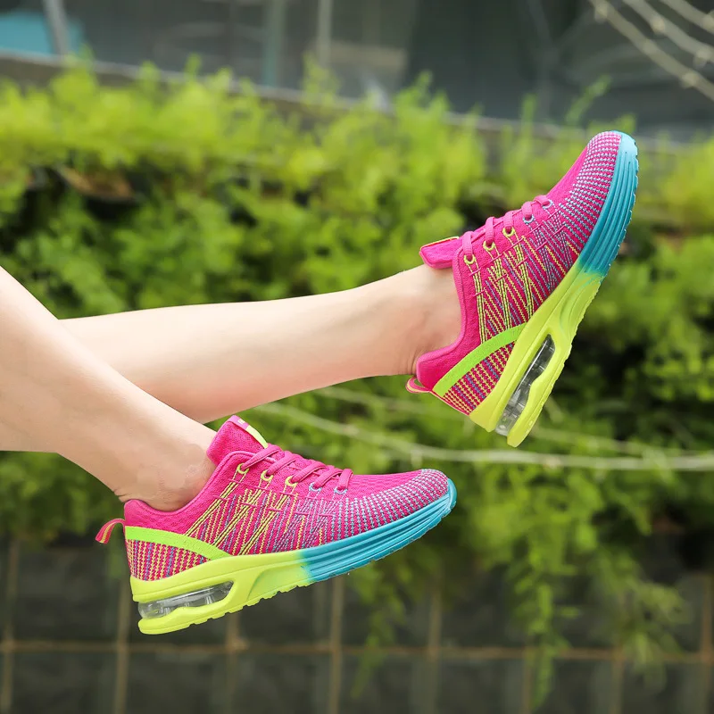 

2021 Spring, Summer and Autumn New Casual Breathable Flat Women's Shoes Flying Woven Air Cushion Sneakers Large Size 35-42