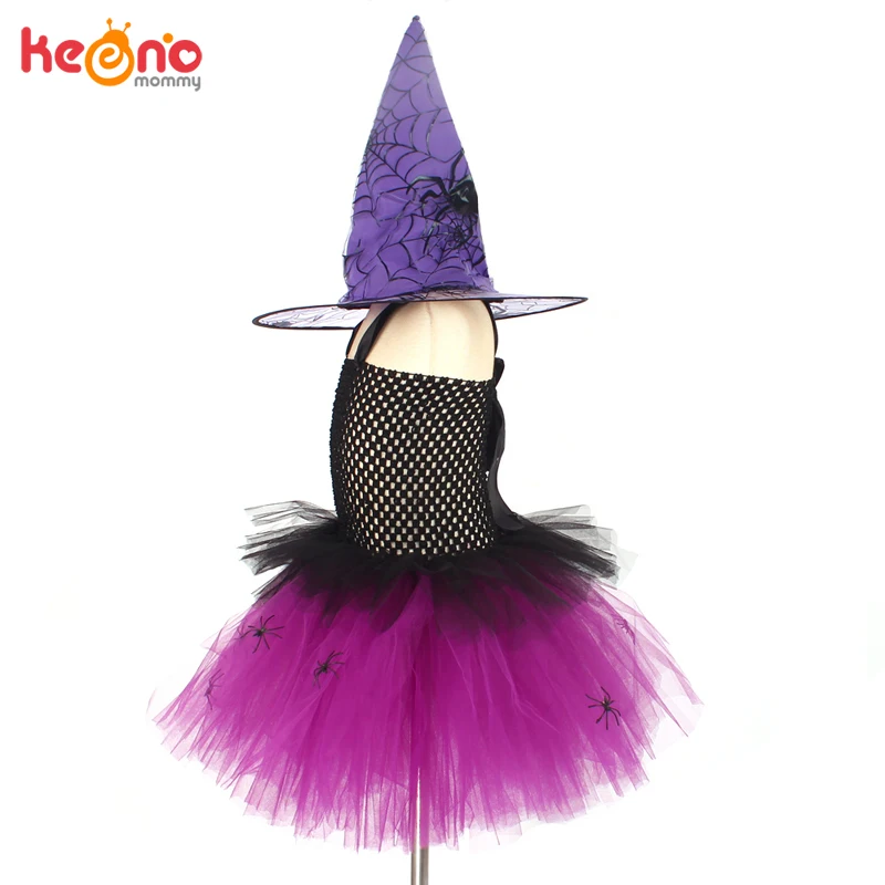Платье-пачка ведьмы с шапкой для девочек-пауков Цвет черный фиолетовый Детский