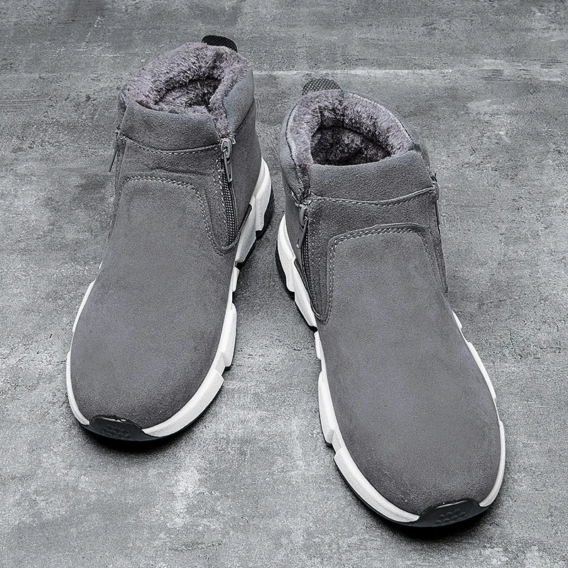 

Ботинки мужские короткие на плоской подошве, бархатные, Нескользящие, утепленные, однотонные, на молнии, с круглым носком, хлопковая обувь, з...