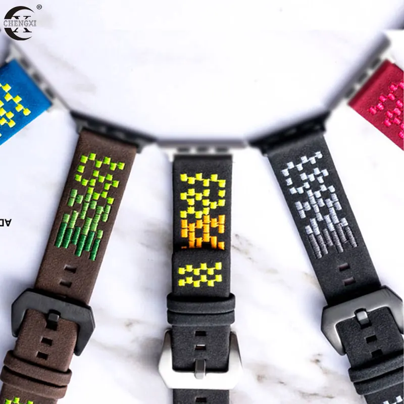 Новый вышитый хит продаж кожаный ремешок для часов Apple Watch Series 5/3/2/1 спортивный