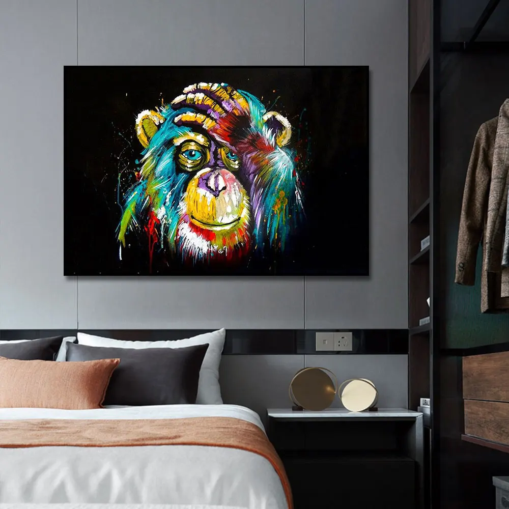 Забавные милые разноцветные обезьянки холст картина печатный плакат Настенная