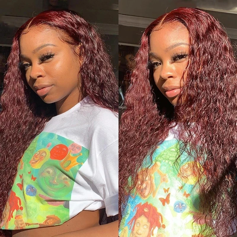 

Glueless 99j Middle Part 180% Density Preplucked Burgundy Lace Front Synthetic Wig for Black Women With Baby Hair Kinky Curly