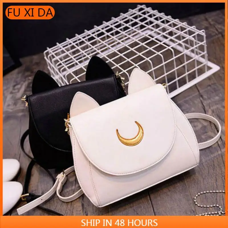

Women Summer Sailor Moon Ladies Handbag Black Luna Cat Shape Chain Shoulder Bag PU Women Messenger Crossbody Small Bag