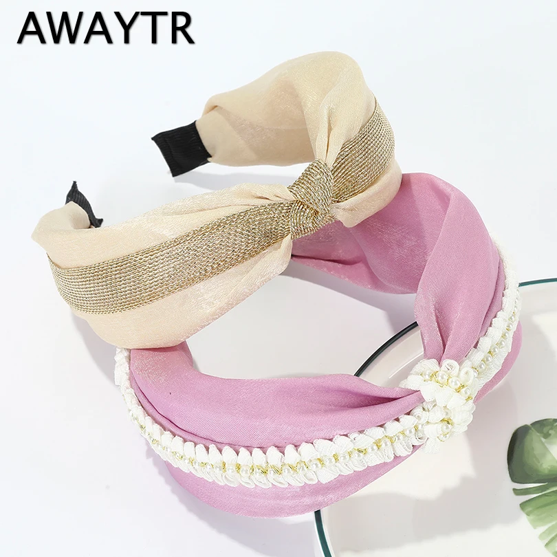 Женский обруч для волос AWAYTR кружевной с жемчугом и узлом Новый головной убор| |