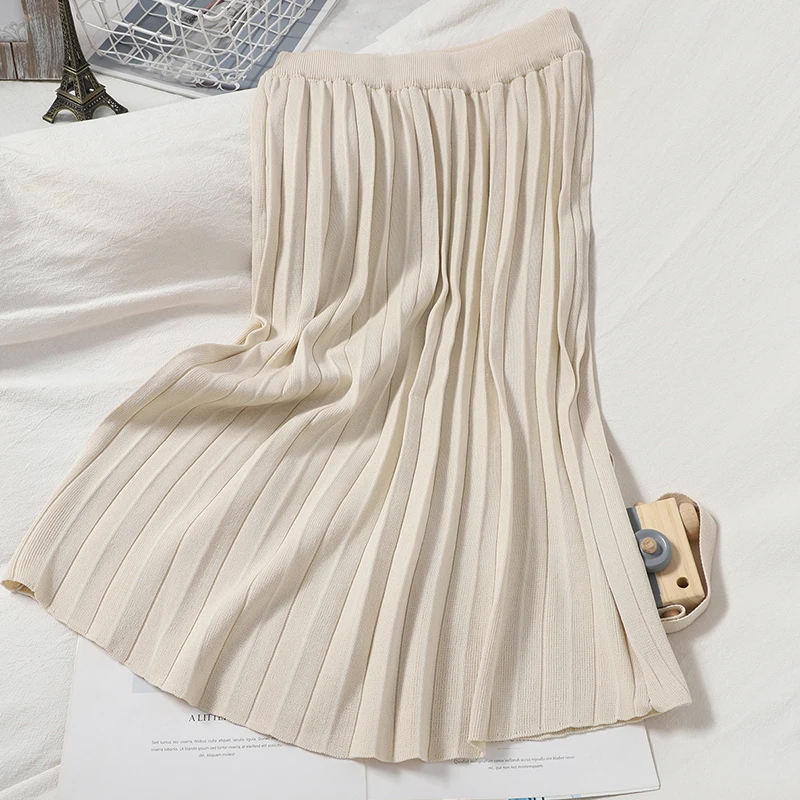 

Spring Autumn Women Knit Two Piece Set Elegant Round Neck Long Sleeve Single Breasted Cardigan + High Waist Skirt Female Suit