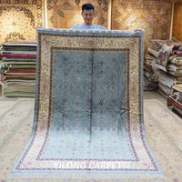yilong 5x7 blue pure silk carpet all over floral design silk persian carpets ywx124a