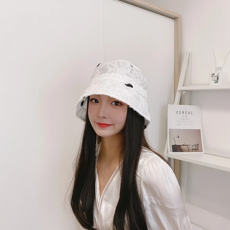 

VISROVER 2 Colorway Solid Bucket Hat Dot Caps Black Hip Hop Hats For Women Summer Cap Lace Beach Sun Fishman Hat Gift Wholesales