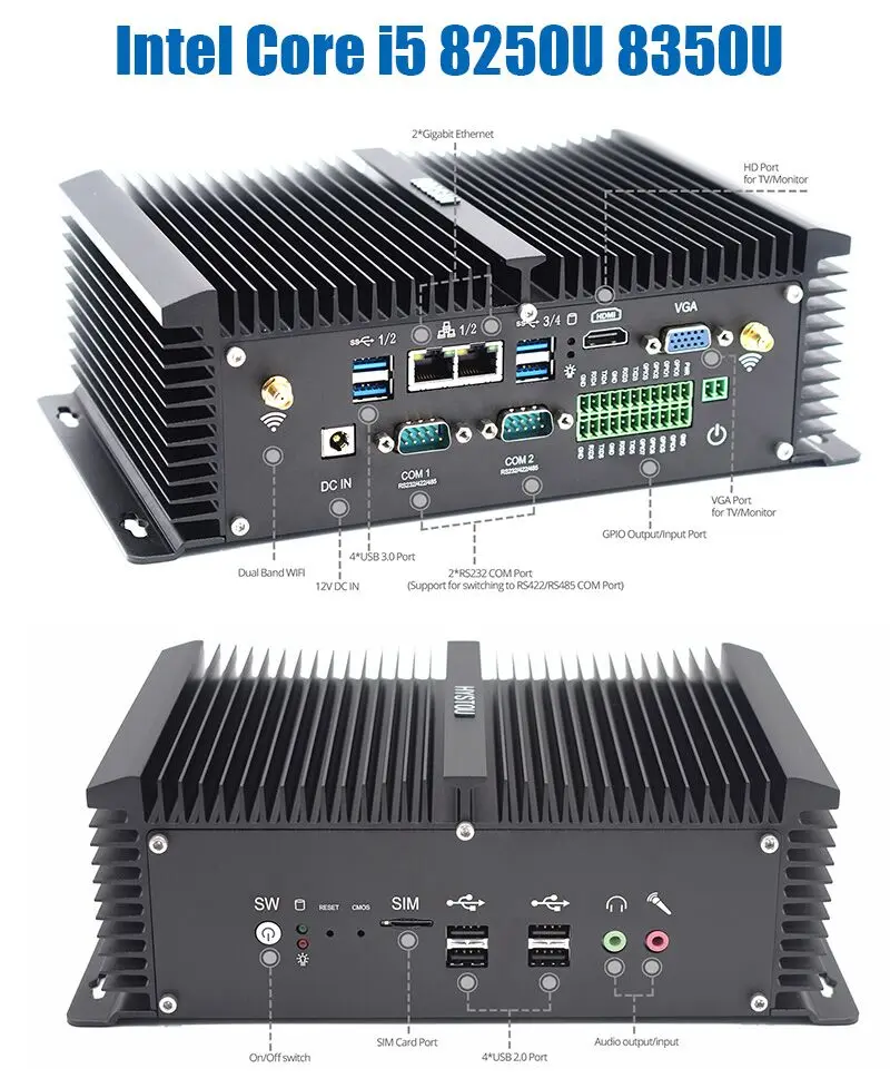 I5 4200u безвентиляторный industial Mini PC Windows 7 10 Core i7 5500U 2 * Intel Lan 6 RS232 COM компьютер 2955u Wi Fi HDMI