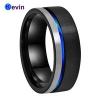 tungsten ring men women wedding bands black blue color flat band 8mm
