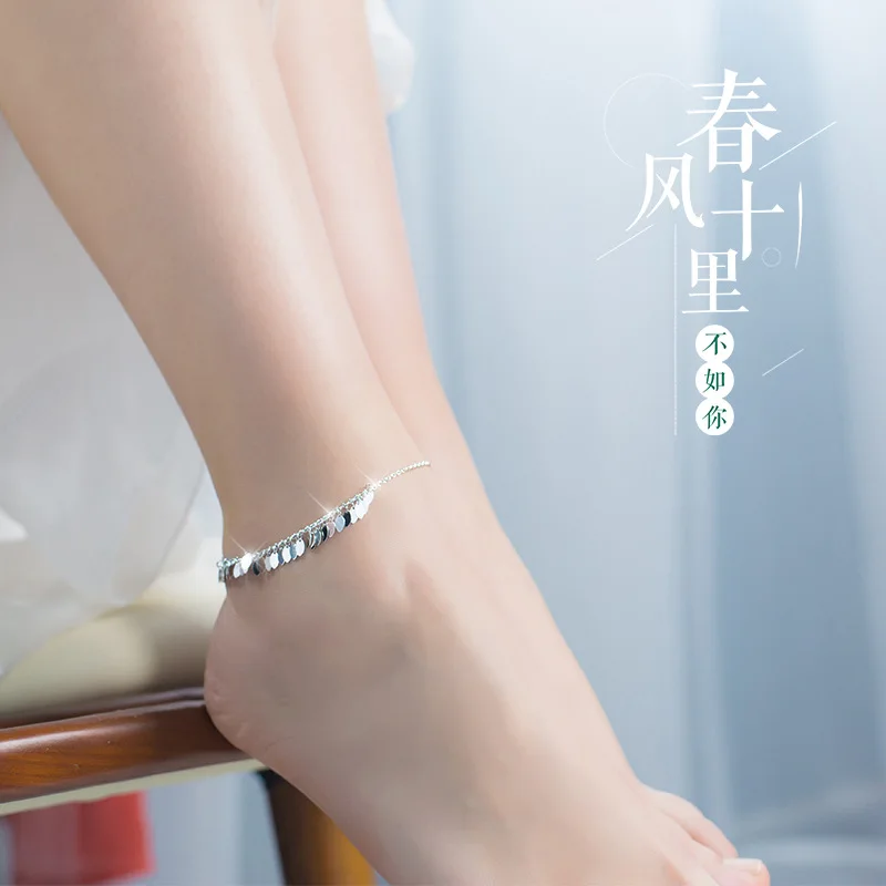 Браслет на ногу Trustdavis из серебра 100% пробы с овальными листьями и кисточками 925 |