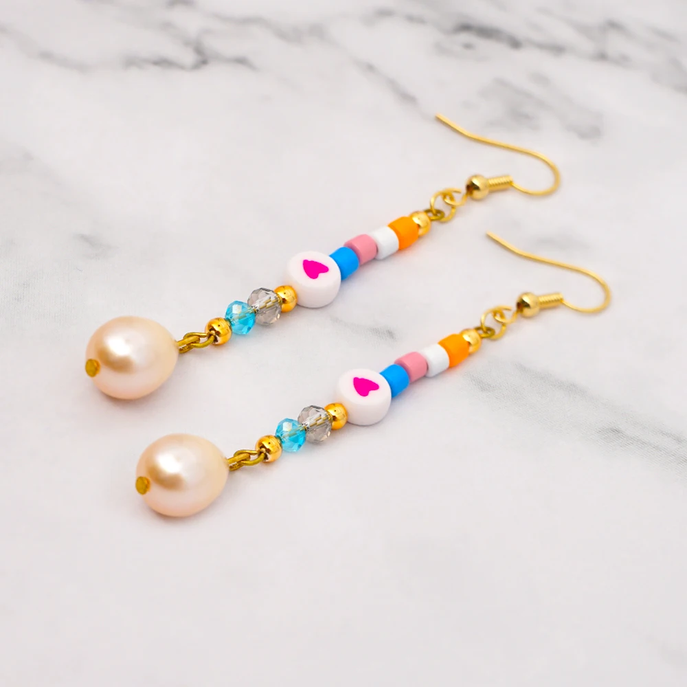 Go2Boho Earring Women Boho Real Pearl Earrings Jewelry Gift Patchwork Heart Pendientes Long Danglers Mujer Femme Colorful | Украшения и