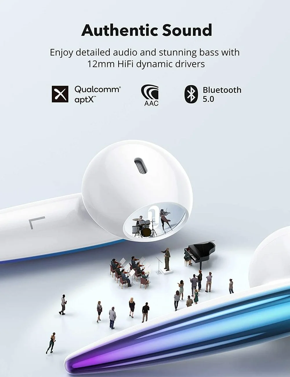 TaoTronics SoundLiberty 80 Bluetooth Earphones Wireless Earbuds TWS AptX IPX7 Waterproof Earphone with AI Noise Canceling Mic |