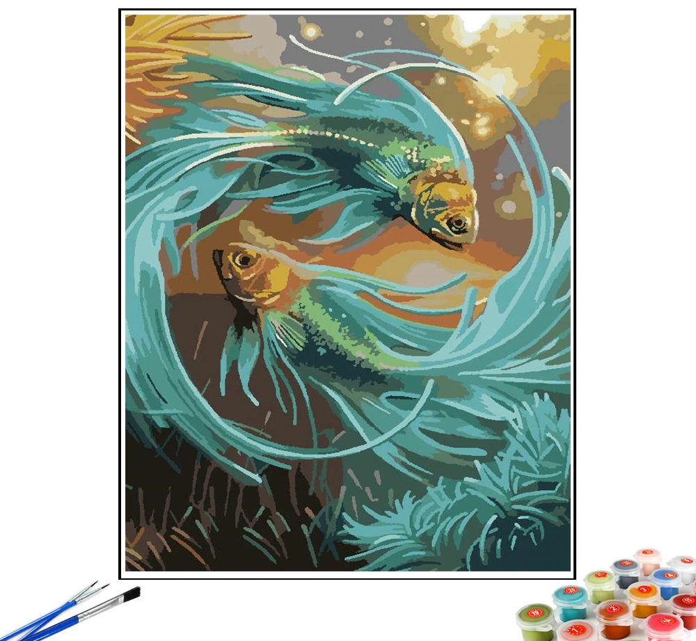 CraftArtGo картина по номерам рыбки на холсте Ручная роспись подарок водопад