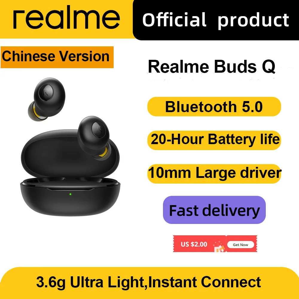 Bluetooth-наушники Realme Buds Q Беспроводные водонепроницаемые с зарядным устройством -