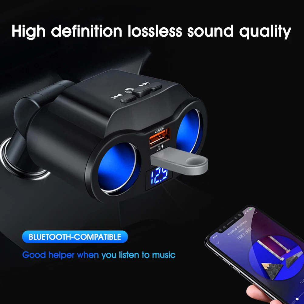 car charger usb cigarette lighter qc fast charging splitter cigarette lighter charger adapter socket rotatable digital voltage free global shipping