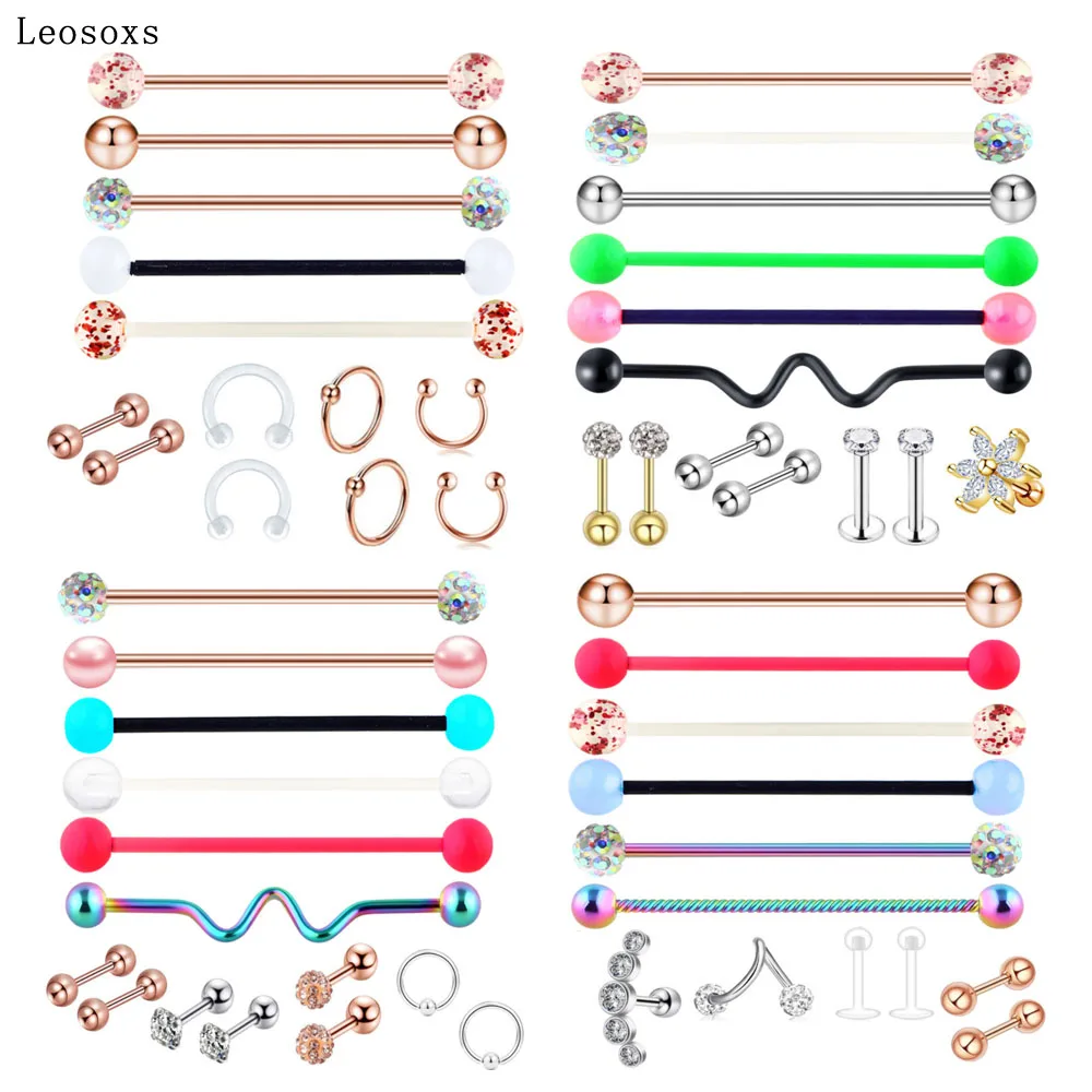 

Leosoxs Hot Sale Earrings Nose Ring Set Industrial Barbell Crossbar Piercing Accessories