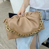 ins new design thick metal chain cloud bag femal luxury pu leather shoulder handbags brand tote bag women solid color crossbody