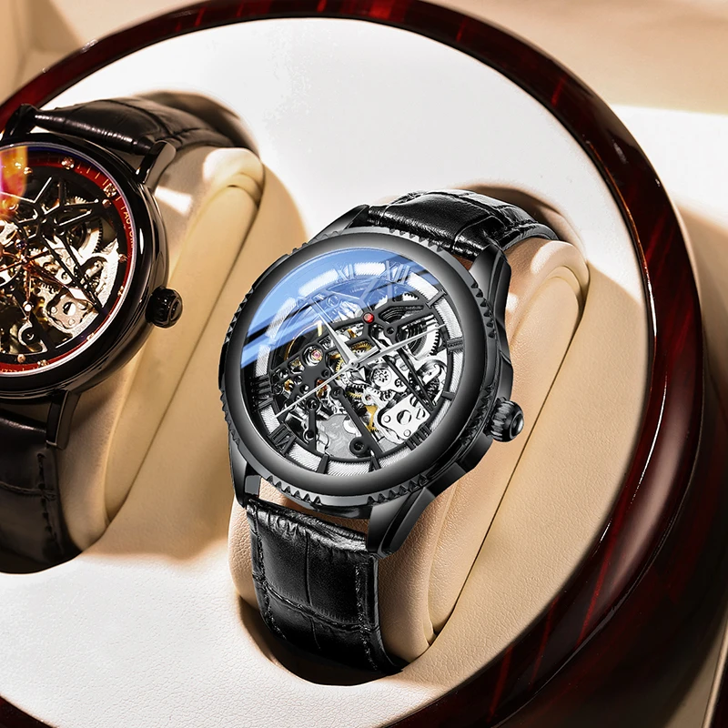 

MOHDNE Automatic Mechanical Dermis Hollow-carved Man's Wristwatch Coated Glass Mirror British Style Waterproof Watches For