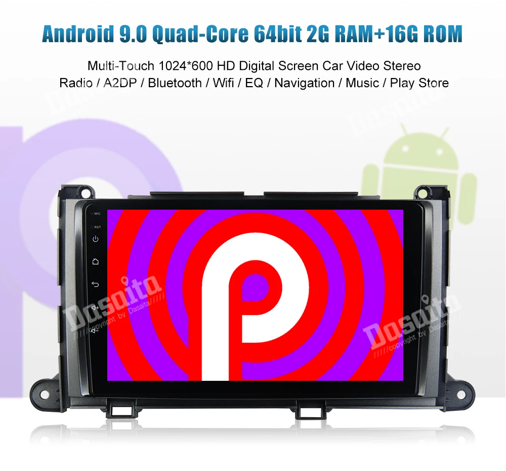 Dasaita " 1din Автомагнитола Android 9,0 для Toyota Sienna XL30 мультимедиа 2010 2011 2012 2013 Встроенный gps 4K 1080P