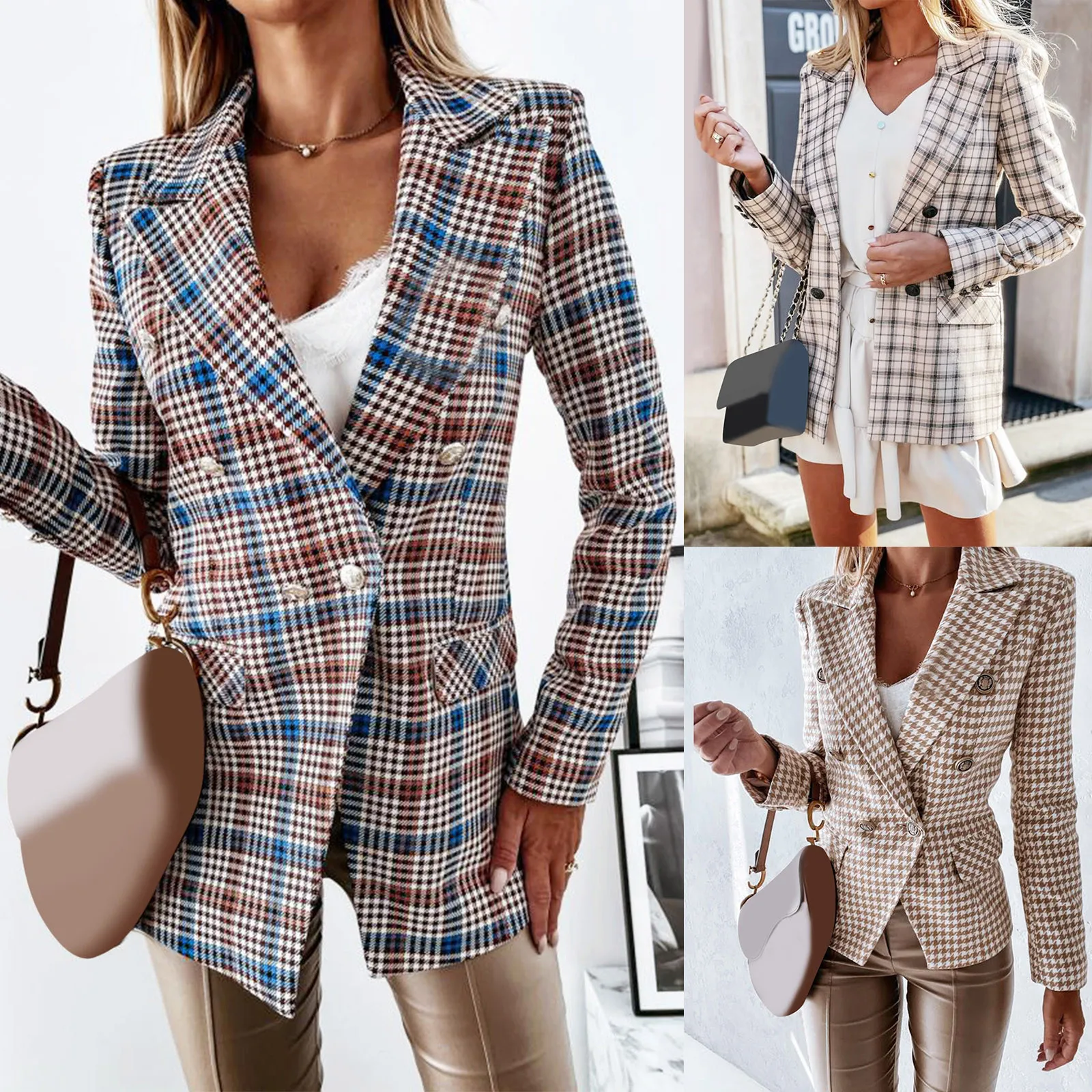 

Women's Fall Winter Plaid Fashion Slim Lapel Jacket Fashion Business Coat