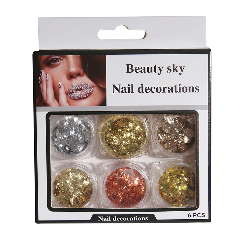 6 коробок блестящая Фольга для ногтевого дизайна D ecor наклейка на палец маникюр