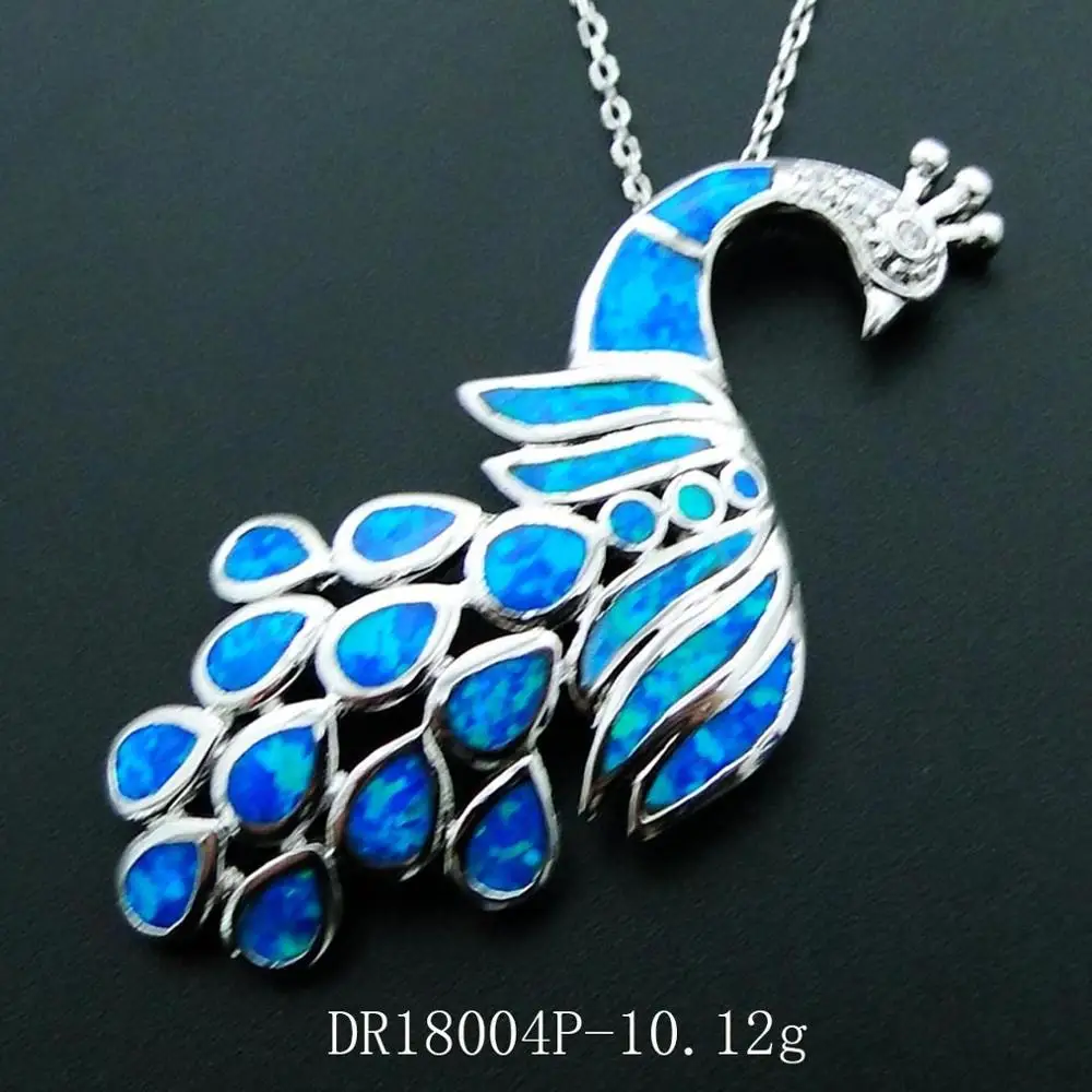 New Arrival Blue Opal Peacock Pendant In 925 Sterling Silver Necklace For Women Engagement Wedding Anniversay Party Gift