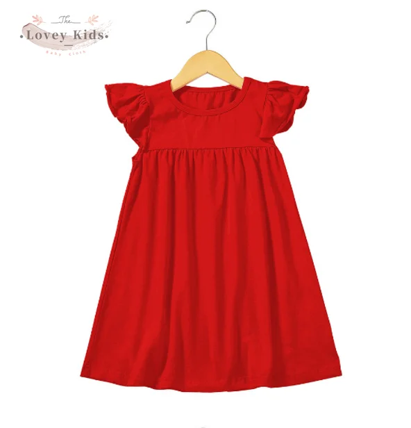 2020 Summer Baby Girls Dress 100% Cotton Soft Simple Solid Color Toddler Flutter Ruffle Sleeve Infant Children A-line Dresses |
