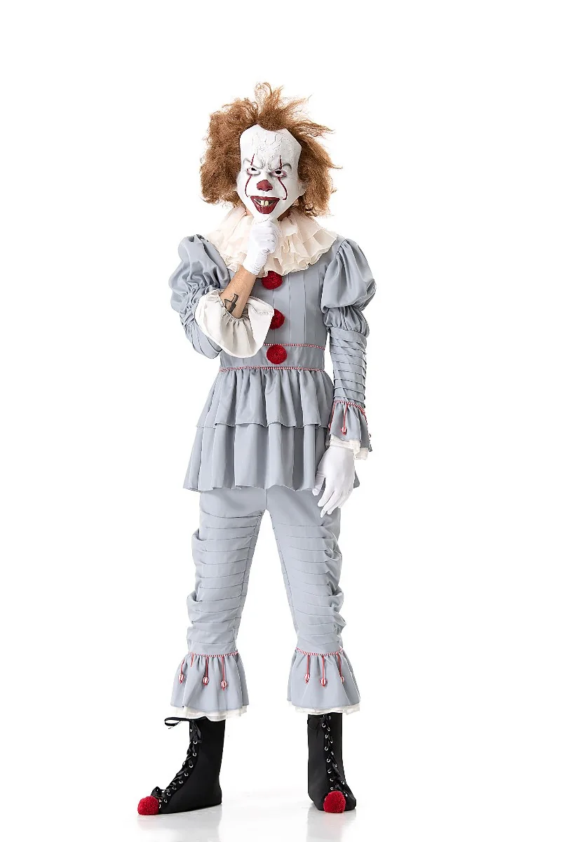 Белый карнавальный костюм Pennywise от «Возвращение Джокера. Аксессуар: брюки воротник перчатка крышка ботинка